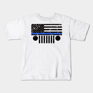 Jeep Police Blue Line Flag, Funny Design US Flag Distressed Kids T-Shirt